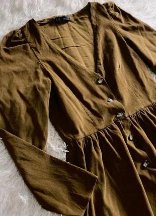 Стильне вельветове плаття zara оливкового кольору
