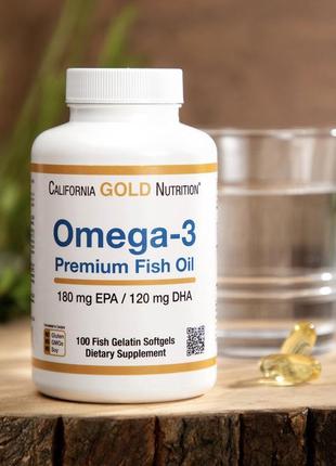 Омега - 3 преміум класу від американського бренду california gold nutrition, 100 желатинових капсул.1 фото
