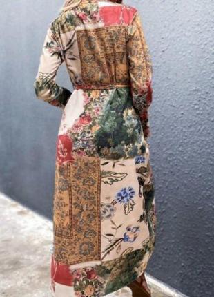 Платье в стиле зара цветочное пэчворк бохо стиль атласное платье комплект с брюками3 фото