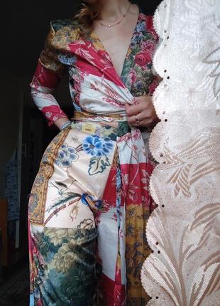 Платье в стиле зара цветочное пэчворк бохо стиль атласное платье комплект с брюками5 фото