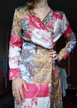 Платье в стиле зара цветочное пэчворк бохо стиль атласное платье комплект с брюками6 фото