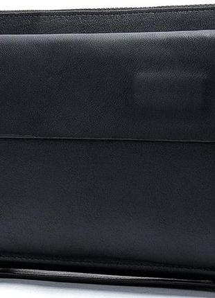 Мужской респектабельный клатч компактная барсетка натуральная кожа черный2 фото