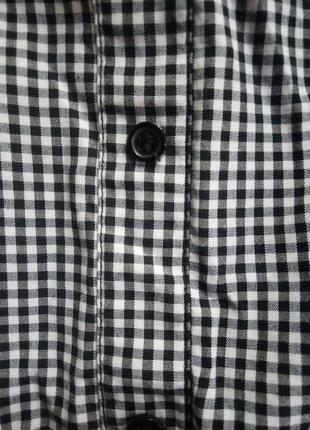 Блузка со спущенными плечи в черно белую мелкую клетку6 фото