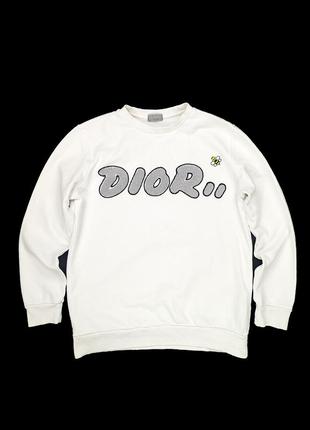 Белый свитшот kaws x dior christian crewneck sweatshirt white кофта батник свитер