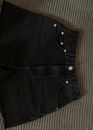 Шорты джинсовые графитовые черные, а силуэта высокая посадка6 фото