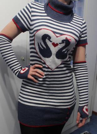 Тепла трикотажна туніка з мітенками