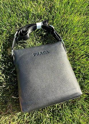 Чоловіча шкіряна сумка через плече prada прада барсетка1 фото