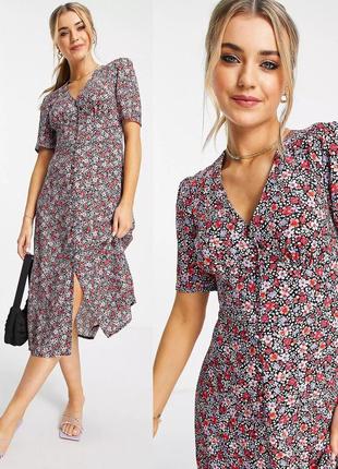 Сукня міді на гудзиках asos nobody's child довга сукня з квітковим принтом довге плаття міді