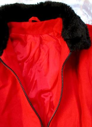 Красная шерстяная курточка \пиджак с мехом7 фото