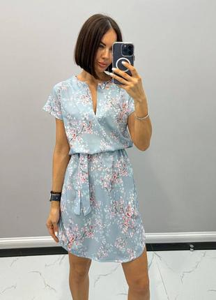 Ніжне плаття сукня міді з поясом кремовий/персиковий колір з квітковим принтом софт m, l, xl, 2xl4 фото