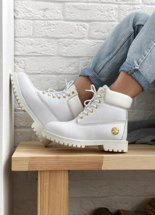 Шикарные женские зимние ботинки с натуральным мехом timberland 6 inch premium white мех1 фото