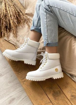 Шикарные женские зимние ботинки с натуральным мехом timberland 6 inch premium white мех2 фото