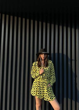 Крутой яркий стильны костюм из штапеля желтый классный салатовый с принтом шорты бермуды бойфренды короткие мини рубашка кардиган блуза свободная