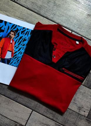 Мужская плотная хлопковая футболка guess оригинал в красном цвете с круглым  вырезом размер s