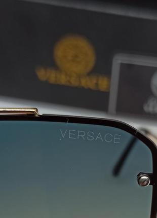 Очки в стиле versace мужские солнцезащитные сине бежевый градиент в золотом металле9 фото