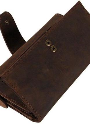 Винтажный стильный клатч кошелек мужской кожаный функциональный коричневый3 фото
