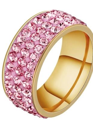 Медсталь кольцо 17 и 19 размер медицинская нержавеющая сталь широка с камушками со стразами блестяще сияющее медзолото