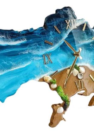 Часы настенные из эпоксидной смолы "карта украины" 40x25 см