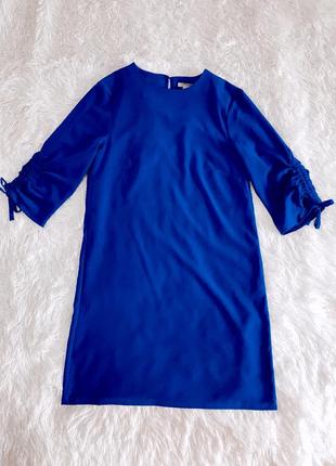 Трендовое платье синего цвета с завязками на рукавах h&amp;m10 фото