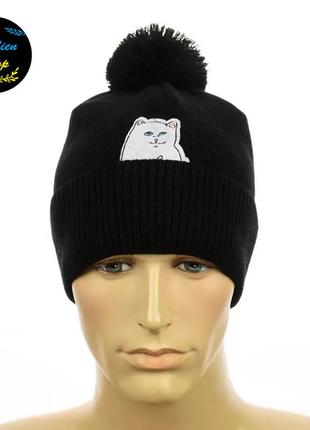 ● зимняя шапка с помпоном - ripndip / рипндип - черный ●