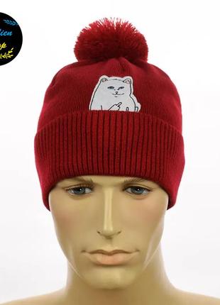 ● зимняя шапка с помпоном - ripndip / рипндип - красный ●