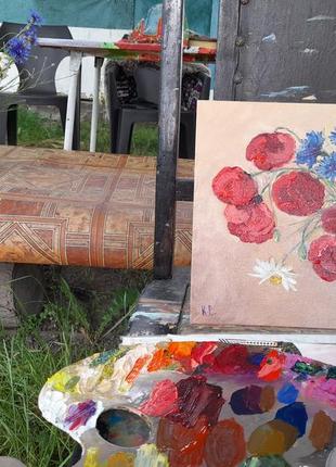 Картина "букет польових квітів", полотно, картон, олія4 фото