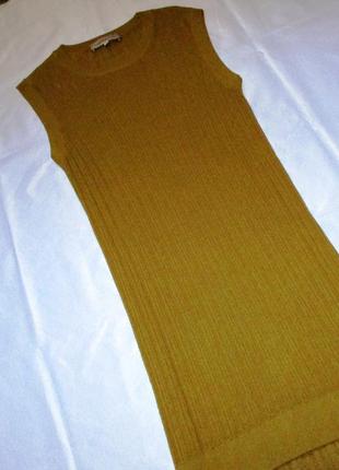 Горчичное платье рубчик\американская футболка с асимметричной длиной.2 фото