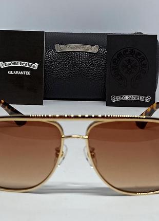 Chrome hearts очки мужские солнцезащитные коричневые в золотой металлической оправе...