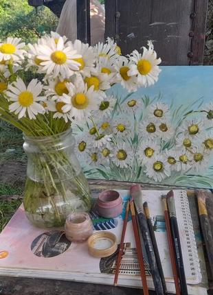 Картина "букет ромашек",двп, масло
