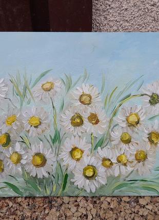 Картина "букет ромашек",двп, масло