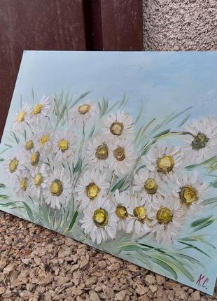 Картина "букет ромашек",двп, масло