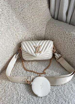 Сумка клатч на цепочке в стиле lv wave multi pochette milk