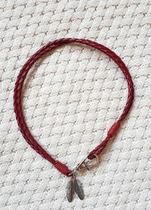 Чокер ожерелье плетеный подвес перо перьев перышки колье бохо эко кожа2 фото