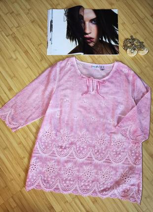 Розовая коттоновая рубашка с вышивкой ришелье 🩷3 фото