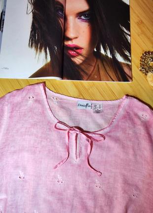 Розовая коттоновая рубашка с вышивкой ришелье 🩷4 фото