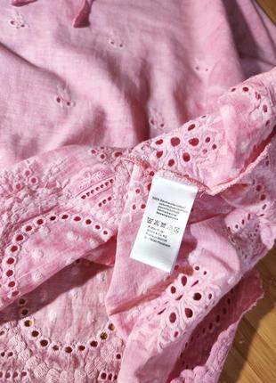 Розовая коттоновая рубашка с вышивкой ришелье 🩷6 фото