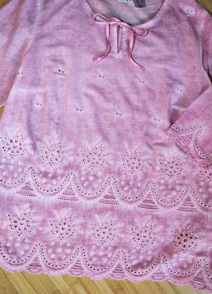 Розовая коттоновая рубашка с вышивкой ришелье 🩷5 фото