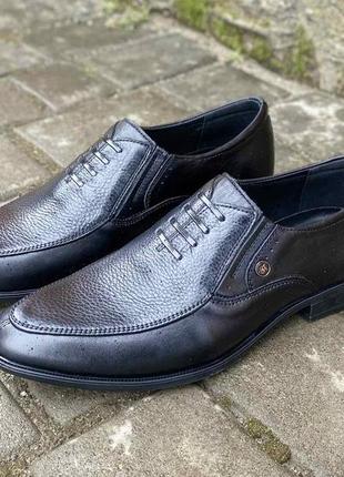 Мужские туфли кожаные весенне-осенние черные slat 22-221 без шнурков2 фото