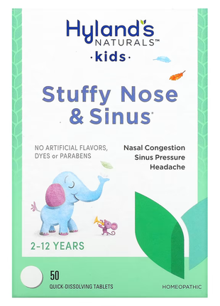 Hyland's, таблетки для детей при заложенности носа и носовых пазух, от 2 до 12 лет, 50 быстрораствор