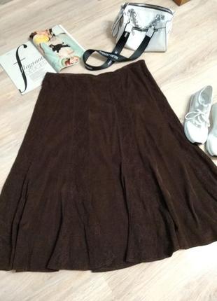 Шикарная юбка трапеция макси вельветовая коричневая большого размера брэндовая1 фото