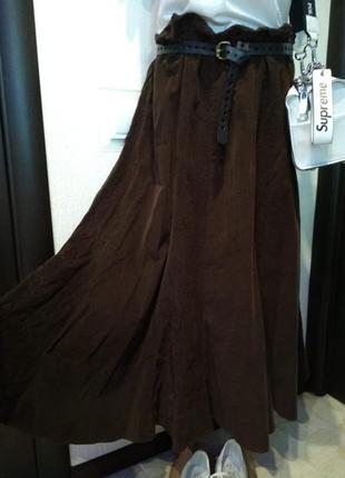 Шикарная юбка трапеция макси вельветовая коричневая большого размера брэндовая8 фото