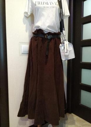 Шикарная юбка трапеция макси вельветовая коричневая большого размера брэндовая9 фото