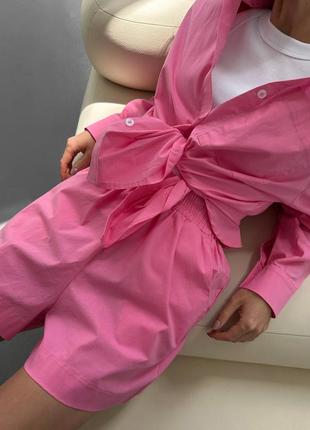 Хлопковый комплект из шорт и рубашки розовый6 фото