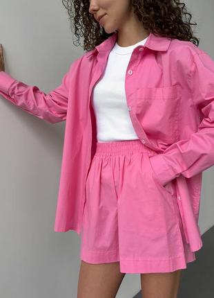 Хлопковый комплект из шорт и рубашки розовый