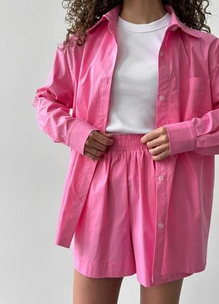 Хлопковый комплект из шорт и рубашки розовый7 фото