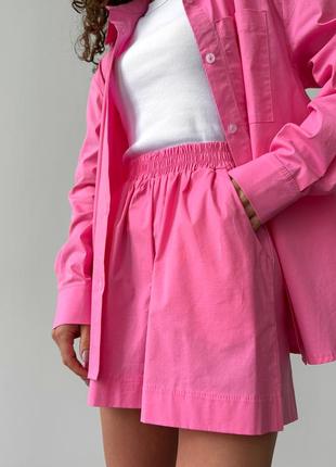 Хлопковый комплект из шорт и рубашки розовый3 фото
