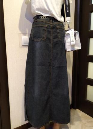 Отличная стильная базовая юбка-карандаш макси прямого покроя джинсовая1 фото