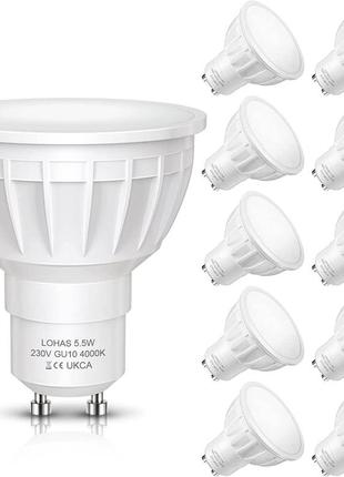 10шт 4000к світлодіодні лампи lohas 5.5 вт gu10 4000k натуральний білий, еквівалент галогенових ламп 50 вт, кут променя 120 drgree