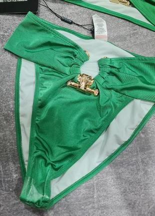 Яркий зеленый раздельный купальник бикини бандо высокая посадка prettylittlething plt10 фото