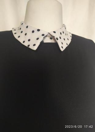Женская черная трикотажная  майка, блуза, блузка с белым воротником в горох6 фото
